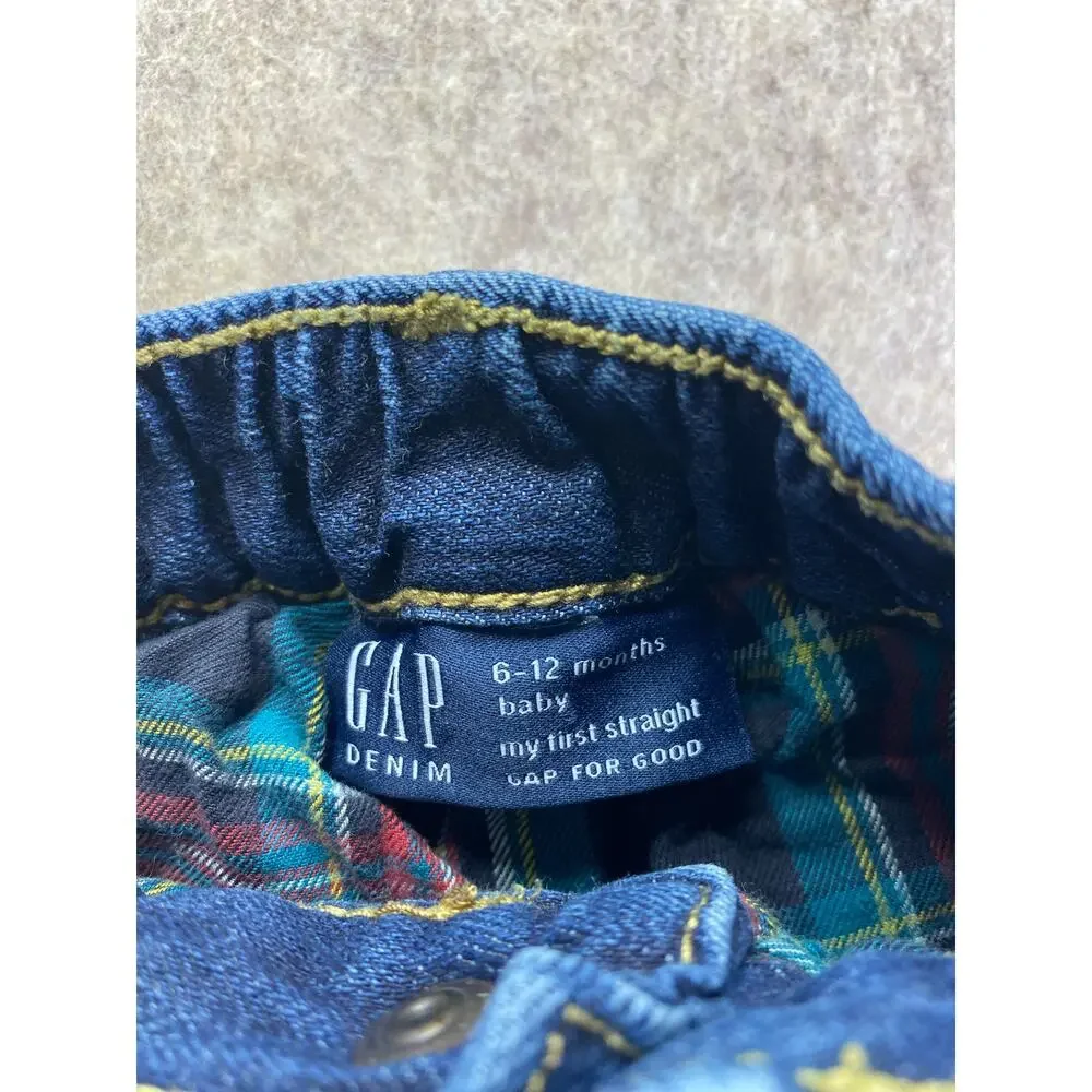 Gap Denim Plaid Lined Blue Jeans Size 6-12 Months